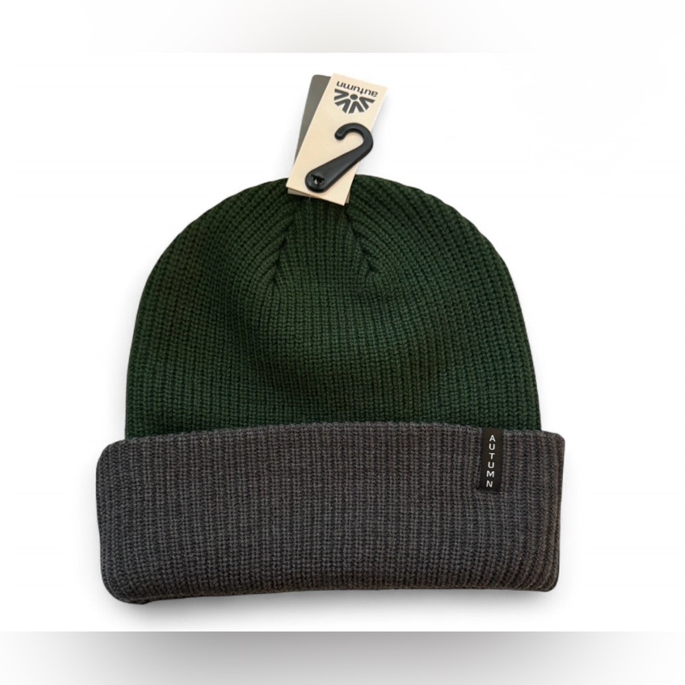 NWT Autumn Blocked Beanie 2024 Green/Gray Hat/Cap/Sk